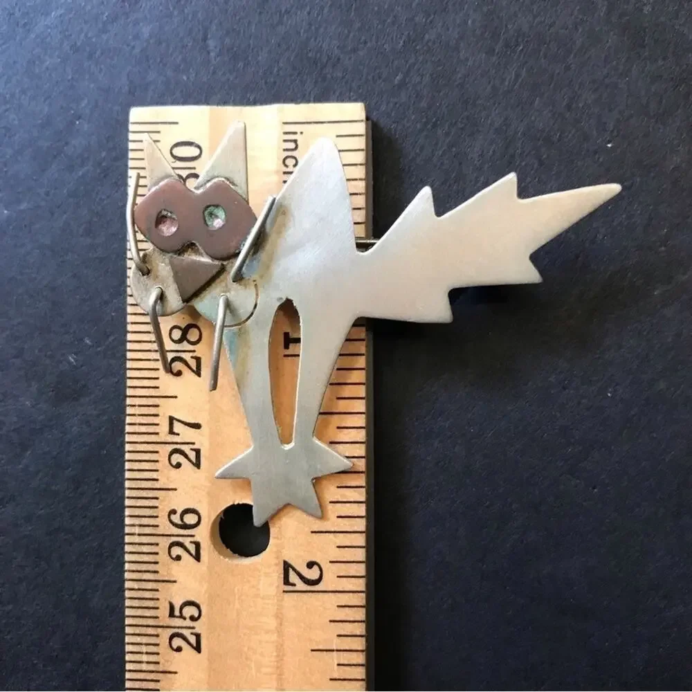 Vintage Sterling Silver 80s Cat Pin, This Cat is in a Tizzy! Signed by Artist